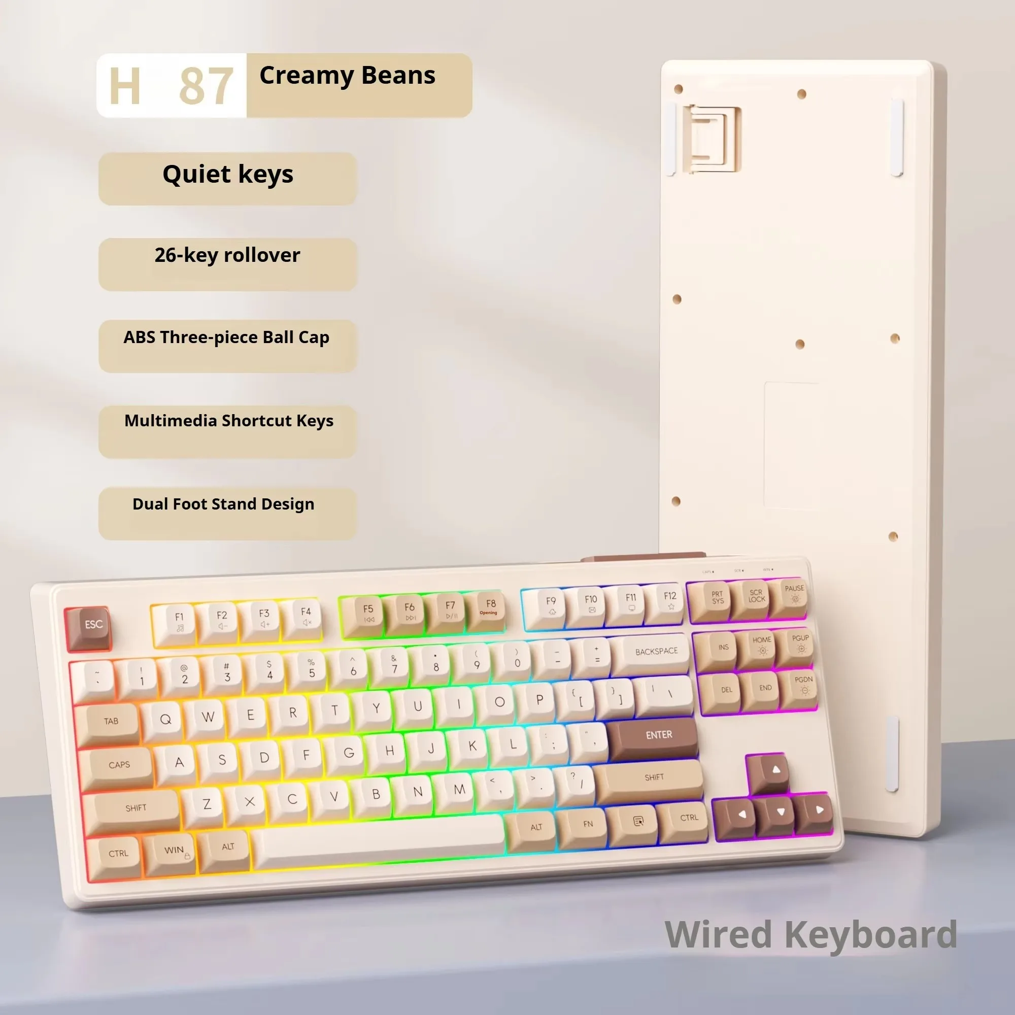 

SUMREDA H87 RGB Ergonomic Wired Keyboard Cute Creamy Keyboard Type-C Laptop Accessory for Gamers and Office ZA68 SK82