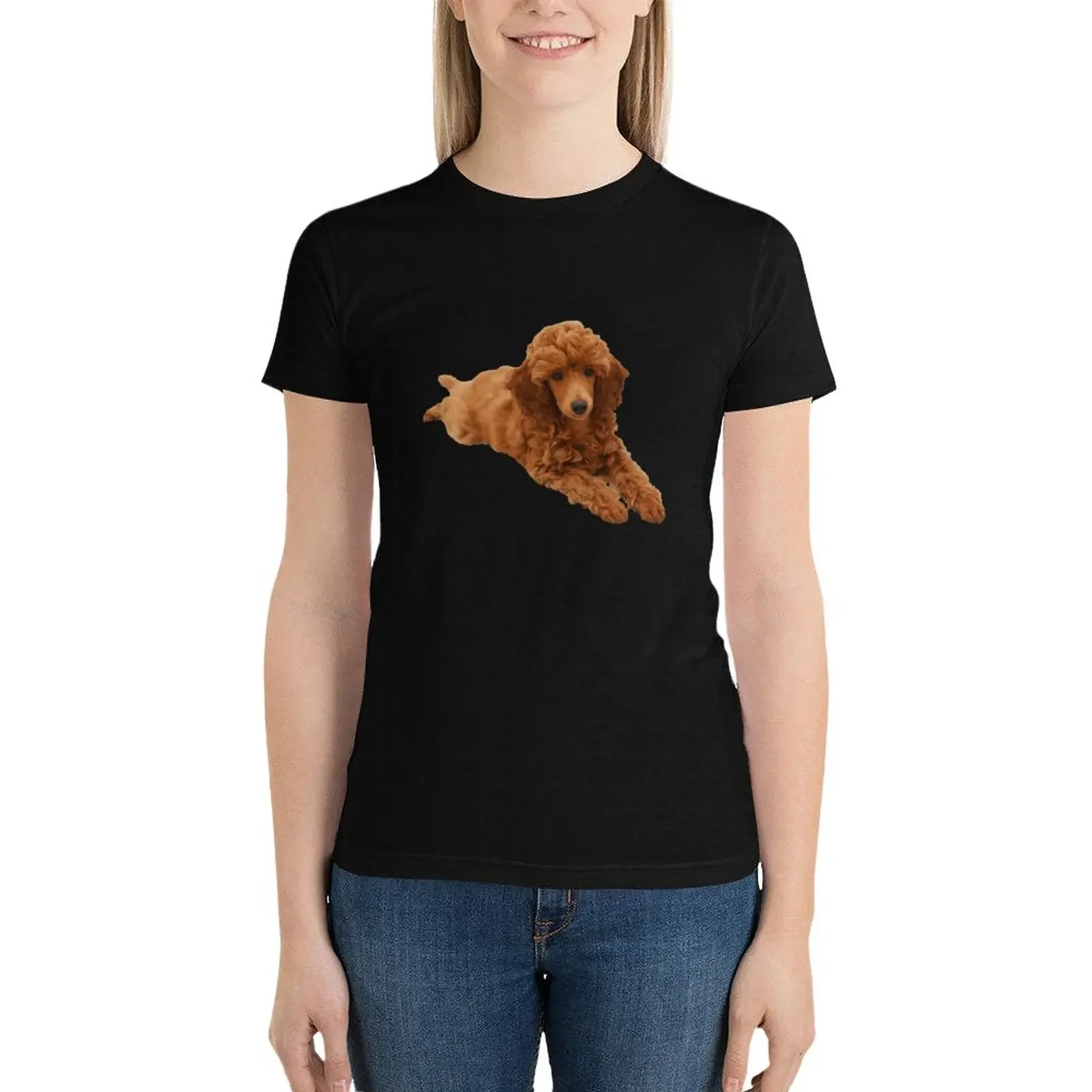 Cute adorable red poodle puppy silhouette. For poodle lovers T-Shirt graphics vintage clothes workout shirts for Women loose fit