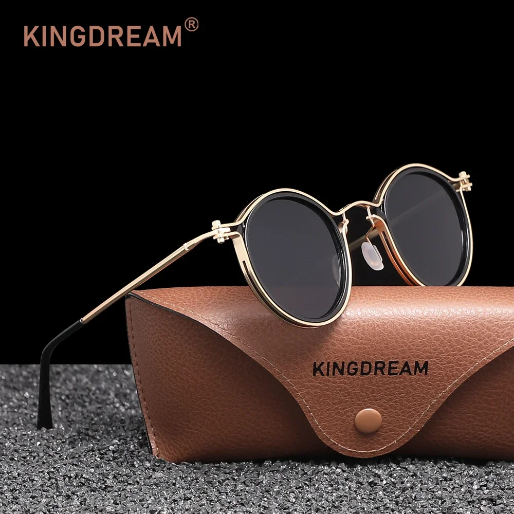 KINGDREAM Sonnenbrille mit kleinem rundem Rahmen, modisch, personalisiert, für Herren, UV400, Damen, Brillenzubehör