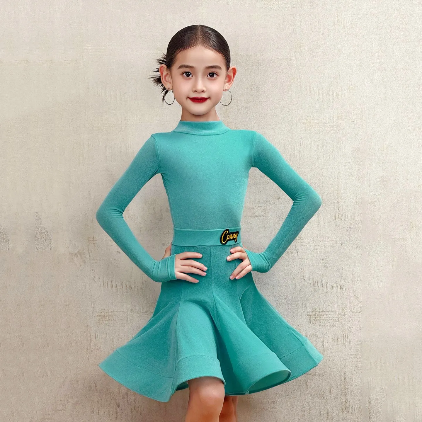 Kinder Latin Dance Kleid Für Wettbewerb Mädchen Langarm Performance Anzug Hoher Kragen Latin Set Rosa Cha Cha Kleidung 2181