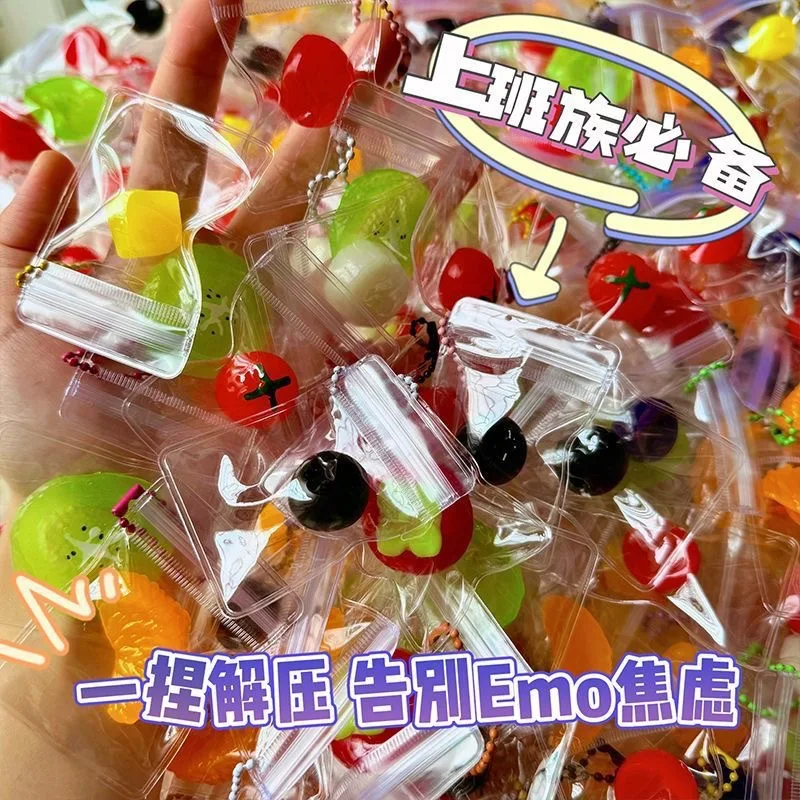 Hot Sale Bagged Fruit Squishy Toy, Stress Relief Squeeze Toy, Cute Bag Pendant Fidget Decor for Kids Adults
