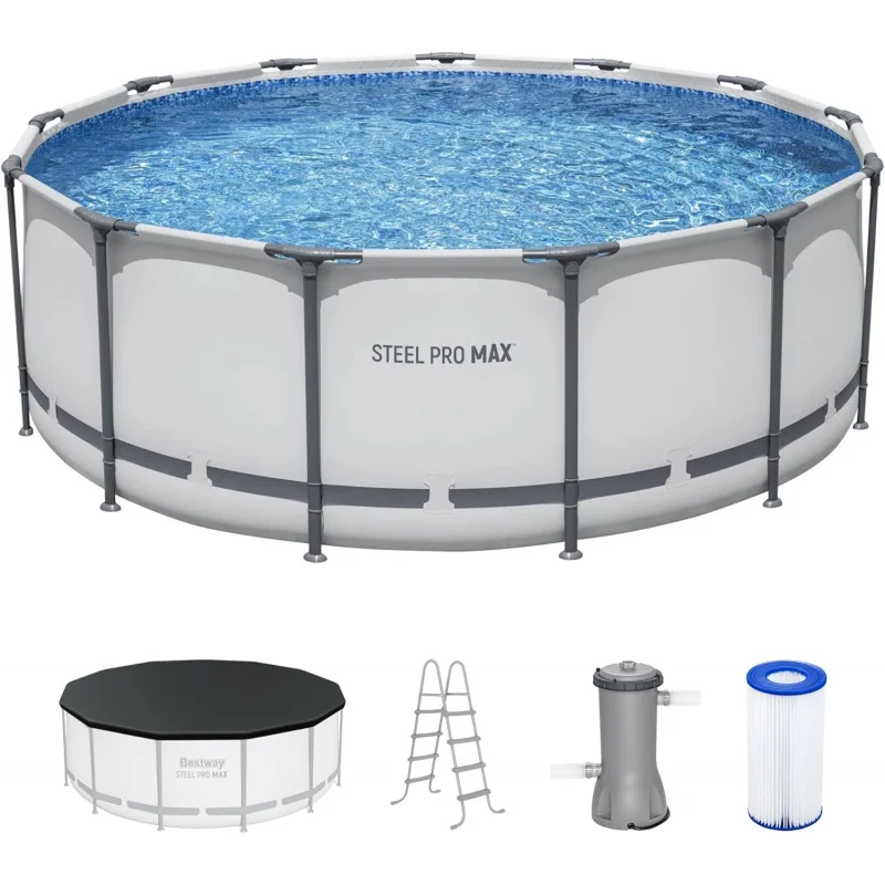 

Best- Steel Pro 13' x 48 Round Above Ground Swimming Pool, Heavy-duty Metal Frame Outdoor Pool Set with Pump, Safe