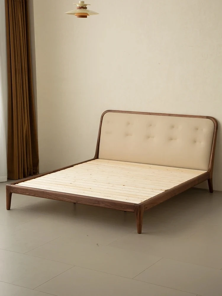 

*North American black walnut bed pure solid wood modern simple leather soft against log bed