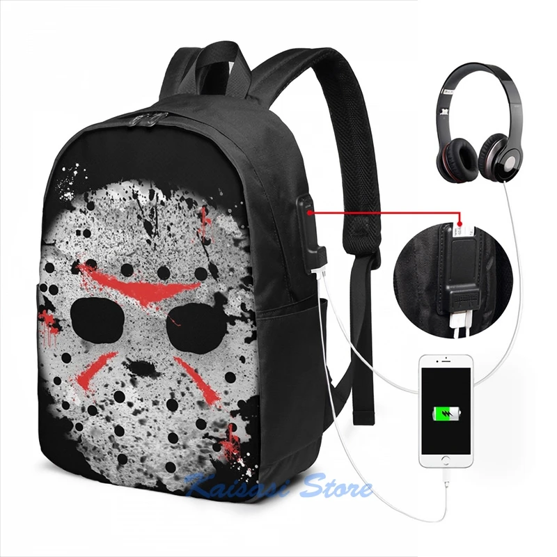 Funny Graphic print Jason voorhees(3) USB Charge Backpack men School bags Women bag Travel laptop bag