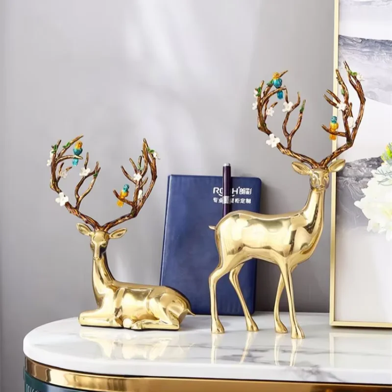 

Pair of Polish Deer Statue Metal Interior Deer Sculpture for Home Decoration