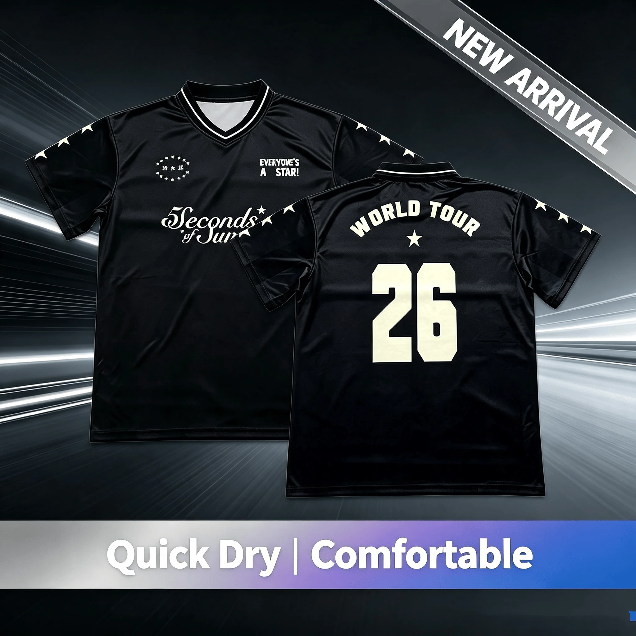 5SOS 5 Seconds of Summer Soccer Jersey Short Sleeve Summer V-neck Men Football Tees Casual Fashion Design Print Merch Clothing