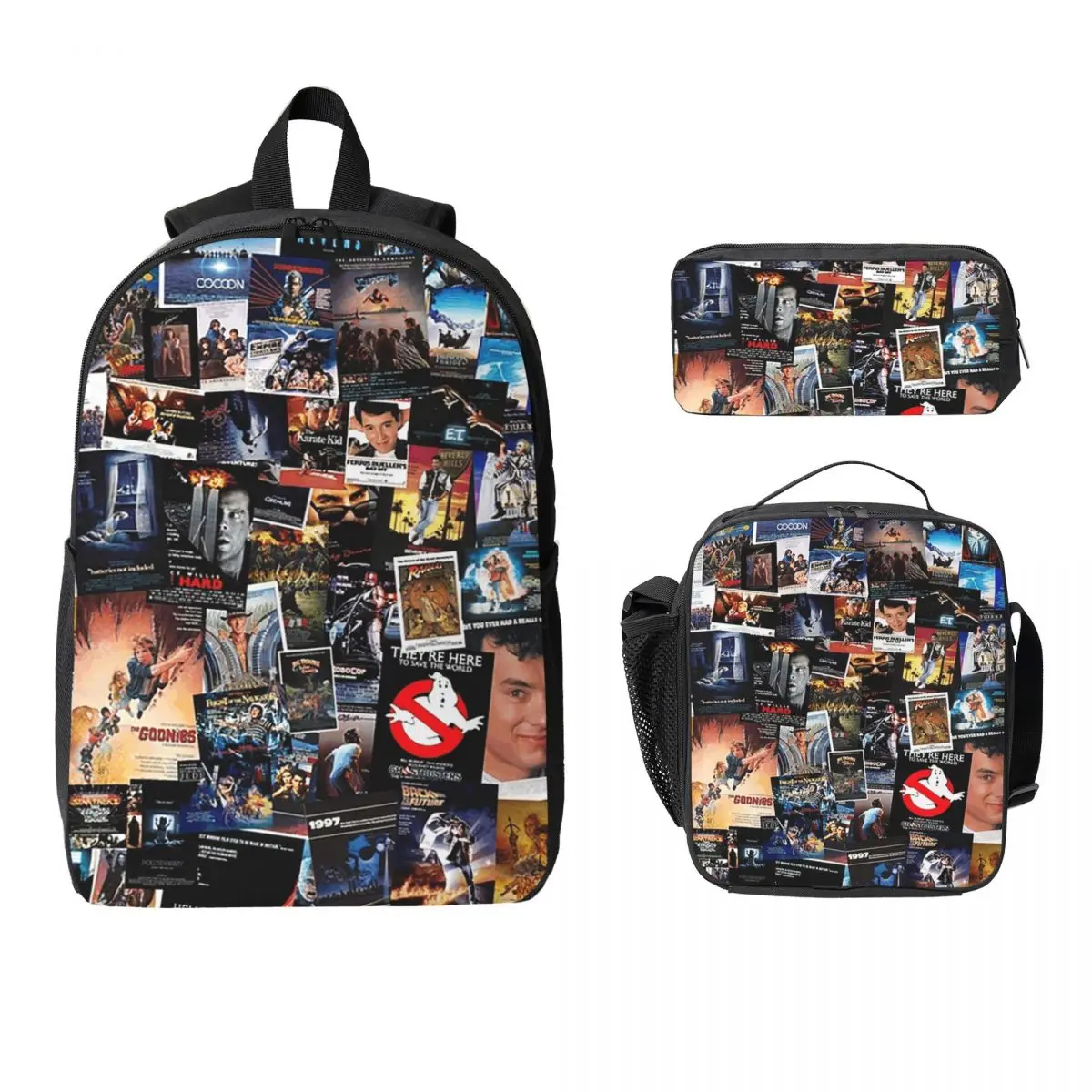 

1980s Movie Posters Backpack Student Boys Girls BookBag School Bag Laptop Shoulder Bags 3ps Insulated Lunch Bag Pencil Case