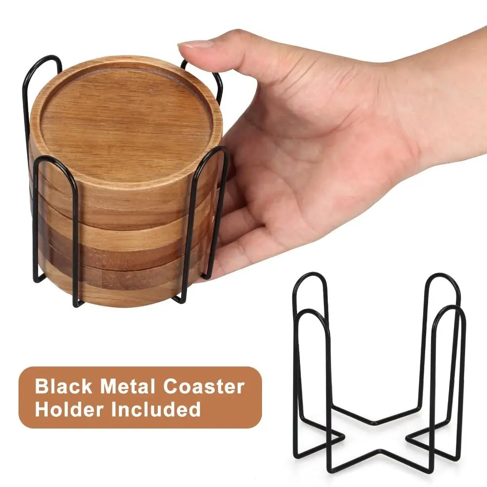 1/4/6Pcs Wooden Coasters with Bracket Natural Absorbent Bowl Dish Pot Mats Eco-Friendly Modern Rustic Table Mat