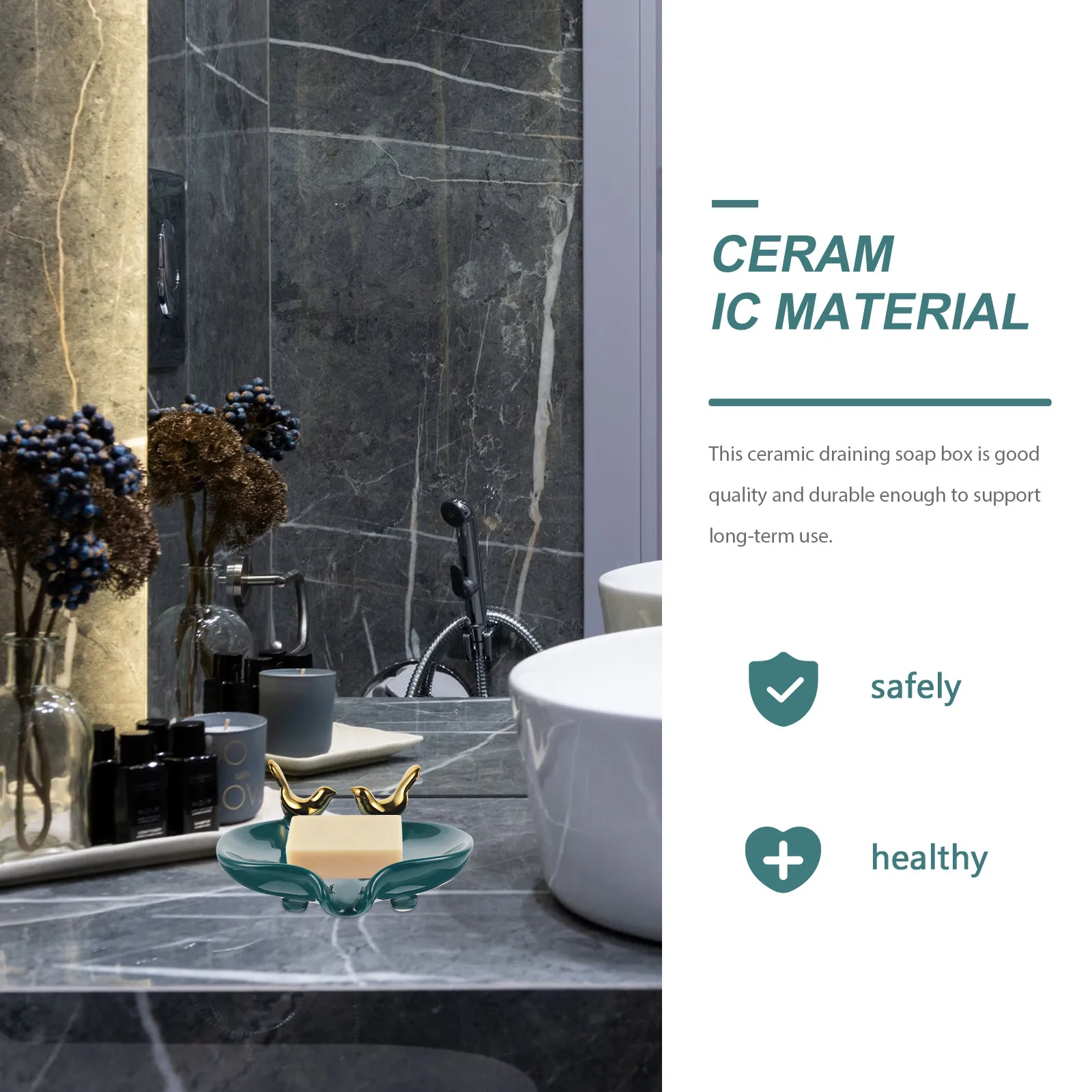 

1Pcs Draining Soap Box Ceramic Soap Storage Holder No Punching Mount Bathroom Kitchen Tub Side Use Easy Clean Mellow Finish