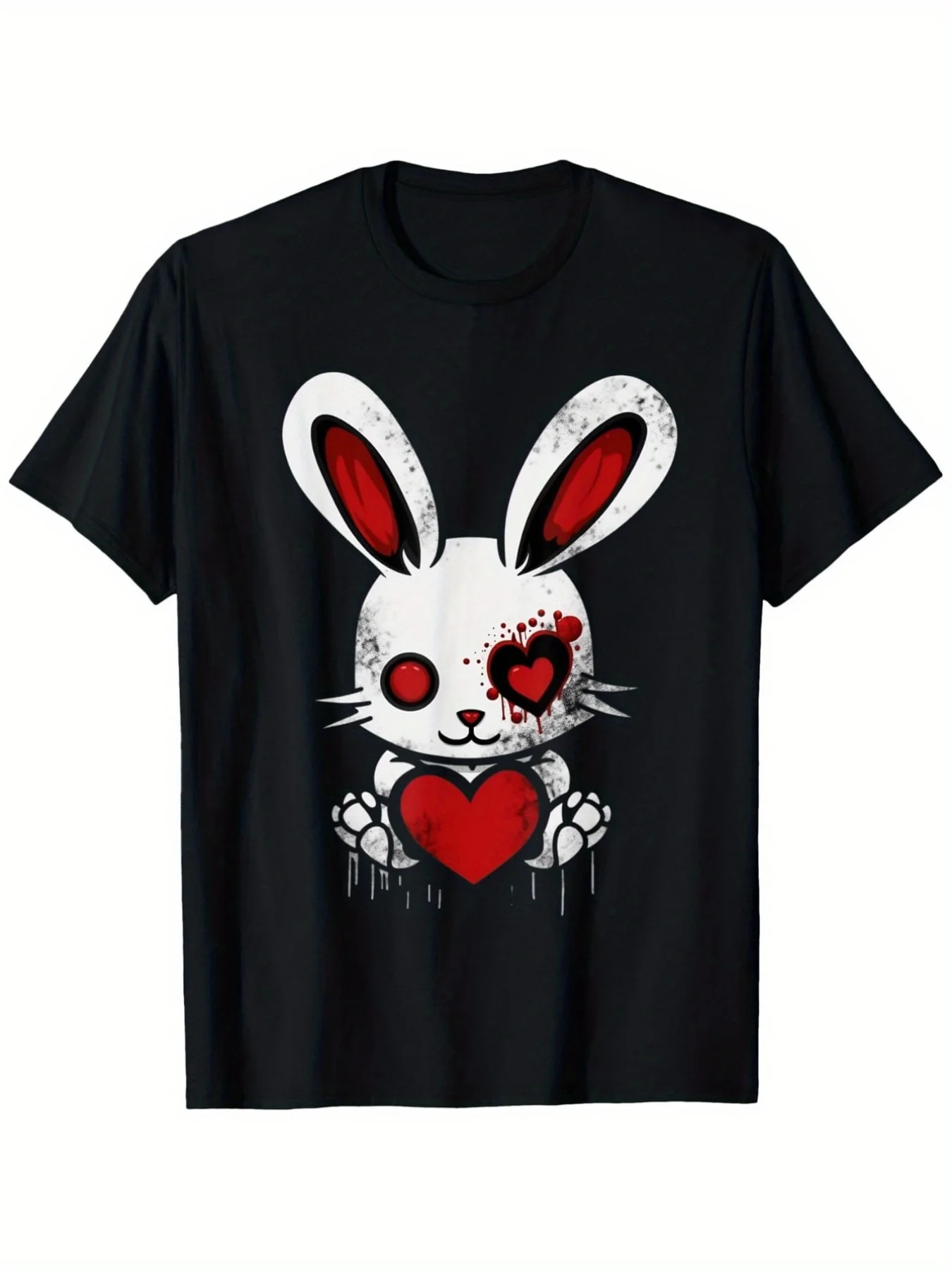 Cute Kawaii Goth Bunny Gothic White Bunny Red Heart Girls T-Shirt Funny Retro BBQ Party Smoker Chef Dad Gift, 100%, 180g Fabric Weight, S-XXXL, Print, Casual Short Sleeve Tee Soft
