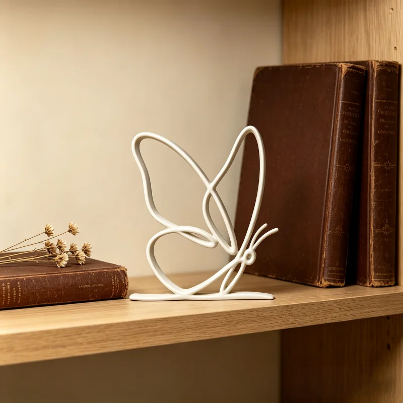 Minimalist Line Art Butterfly Figurine,Metal Outline Insect Statue,3D Printed For Bookshelf Desk Window Sill Tabletop Decor Gift