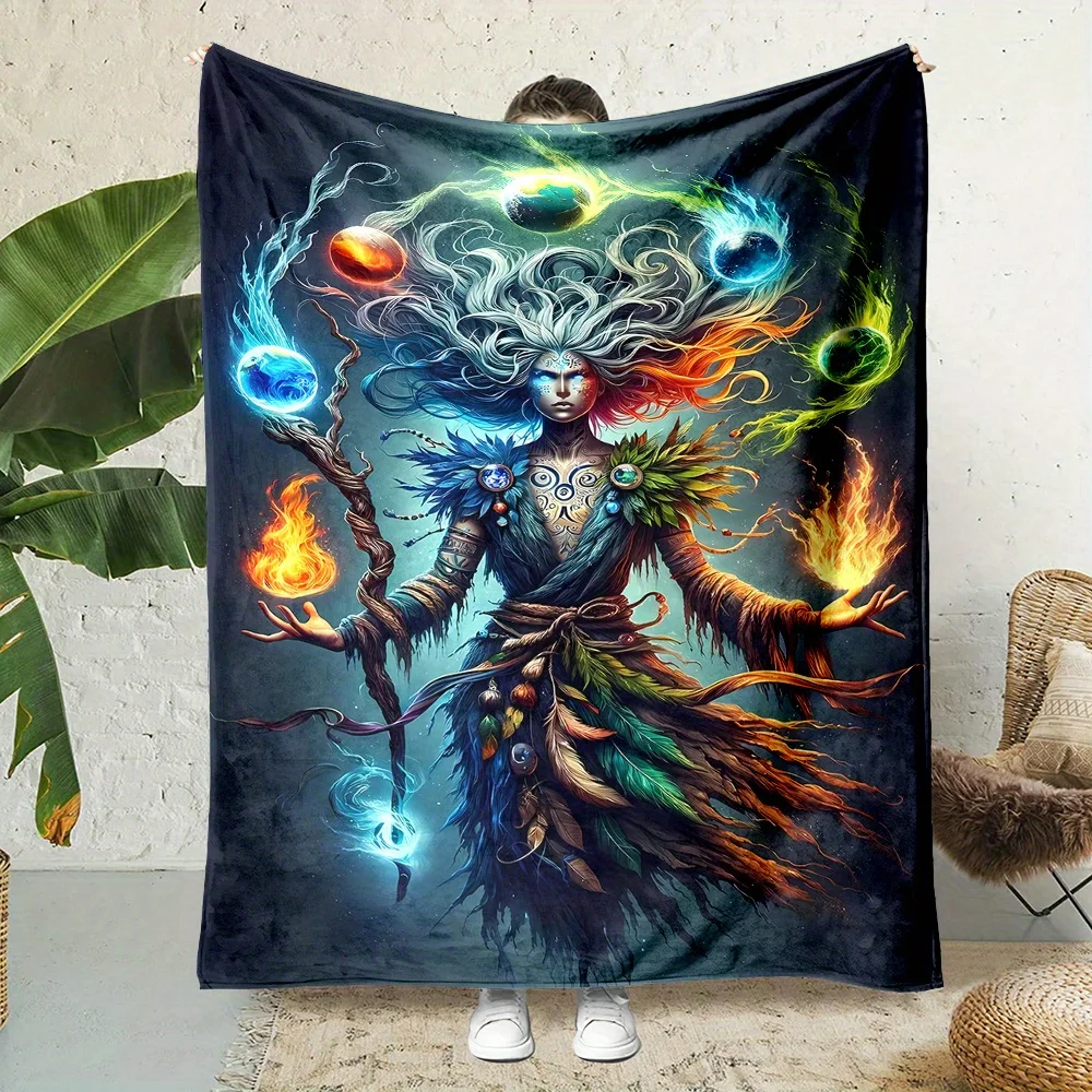 Cozy Flannel Throw Blanket with Unique Magic-Themed Print Perfect for Bed Sofa Camping and Travel Easy-Care, Reversible Design