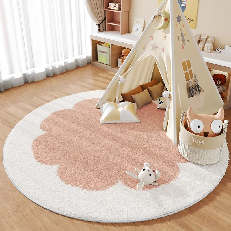 Tappeti stile crema per soggiorno semplice rotondo camera dei bambini arredamento camera da letto tappeti di peluche soffice morbido comodino