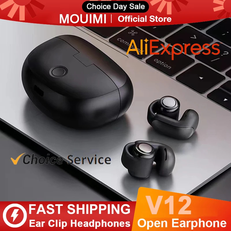 New V12 Ear Clip Earphone Wireless Bluetooth 5.3 Headphones Sports Gaming Open Headset HiFi Stereo Earbuds 350mAh Long Standby