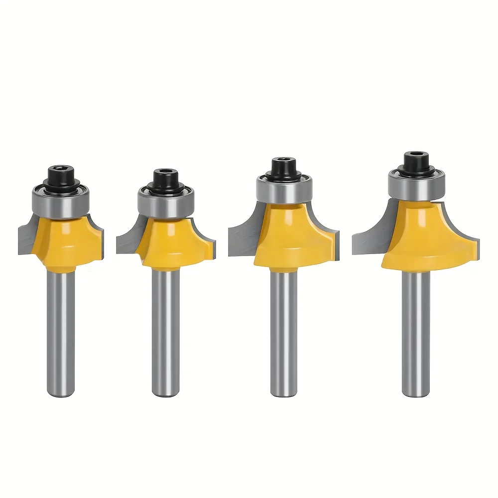 4Pcs 1/4 Inch Shank Router Bits Round Corner Rounding Edge-Forming Router Bits for Rounding End Mills Set for Wood