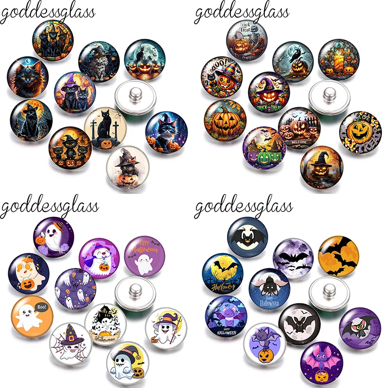 

Halloween Wizard Cat Pumpkin Ghost Bat witch Photos 10pcs 12mm/18mm snap buttons for 12mm/18mm snap bracelets DIY jewelry