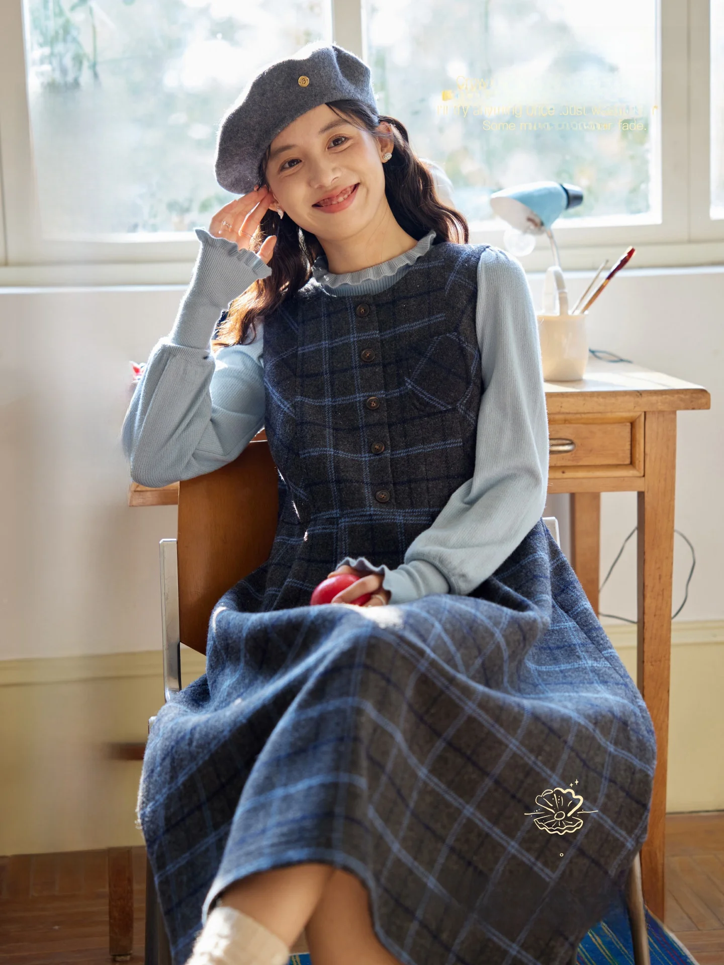 

Nov Et Autumn Winter Plaid Svel Woolen Vest Dr round Ne Layering Skirt Dr French Sle Loose Fit A-Line Skirt