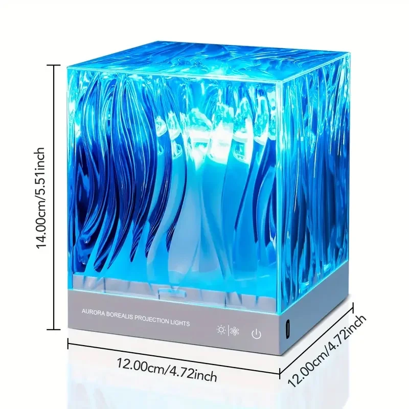 Aurora Borealis Crystal Lamp RGB Water Ripple Projector Night Light Rechargeable Northern Lights Atmopshere Lamp Bedroom Gifts