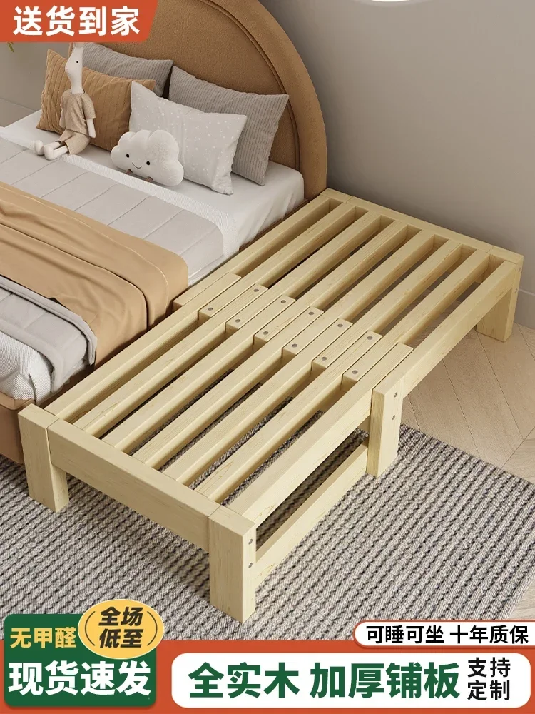 Solid wood telescopic bed pull-out  small apartment living room tatami single simple push-pull bed dual-purpose folding sofa