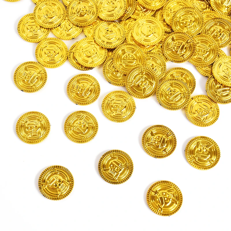 50/100/200Pcs Piraten Gold Münzen Kinder Geburtstag Party Dekoration Gefälligkeiten Kunststoff Gefälschte Münze Schatz Geschenk Halloween cosplay Requisiten – Detail 9