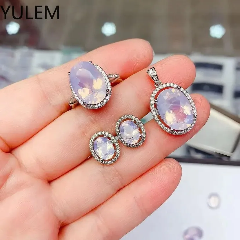 

Ювелирные изделия из стерлингового серебра S925 для женщин, ожерелье с лавандой и аметистом, кольцо, серьги, свадебная вечеринка