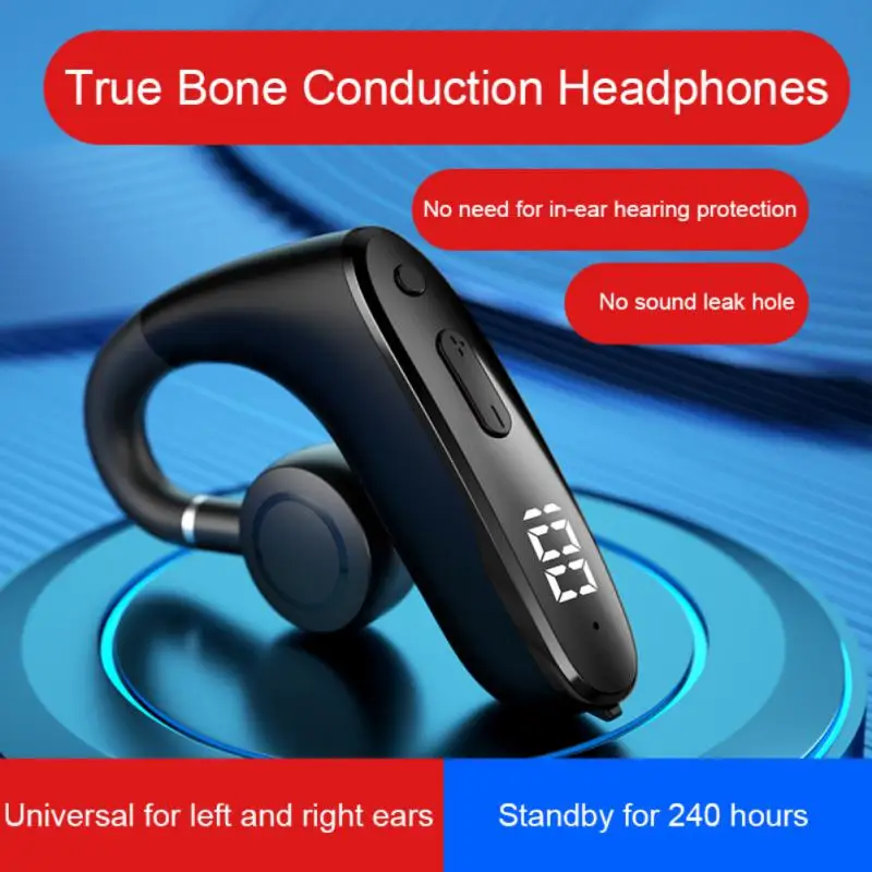 W8 Bone Conduction Digital Display Vibrator Business Wireless Headphones Blue-tooth Earphone Not In-ear Hanging Ear Type Headset