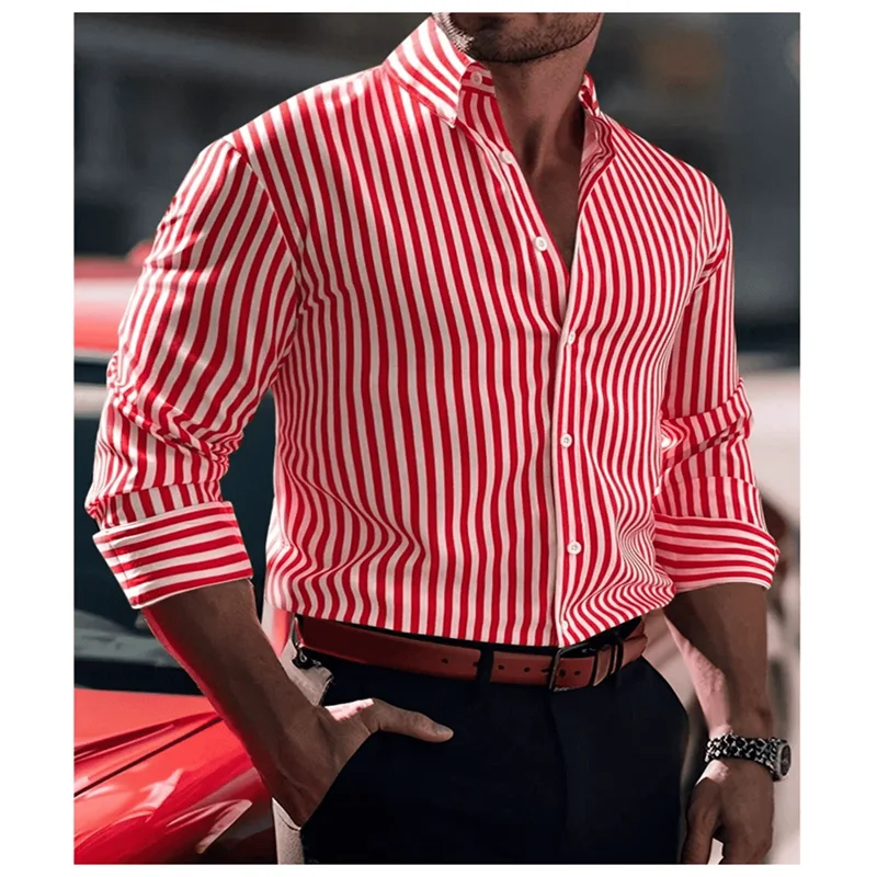 New men's shirt formal loose men's striped office solid color shirt elegant slim fit shirt