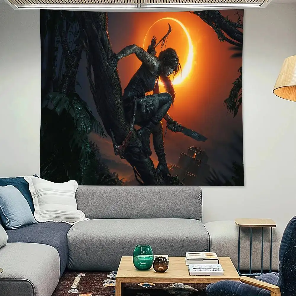 لعبة L-Lara Croft كول T-Tomb Raider نسيج الديكور غرفة نوم عنبر خلفية القماش عطلة المنزل حفلة غرفة المعيشة نادي #4
