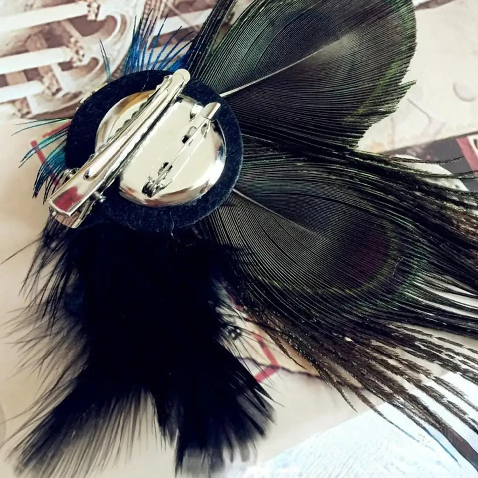 Peacock Feather Hairclip Faux Feather Hair Clip Women  display picture 3
