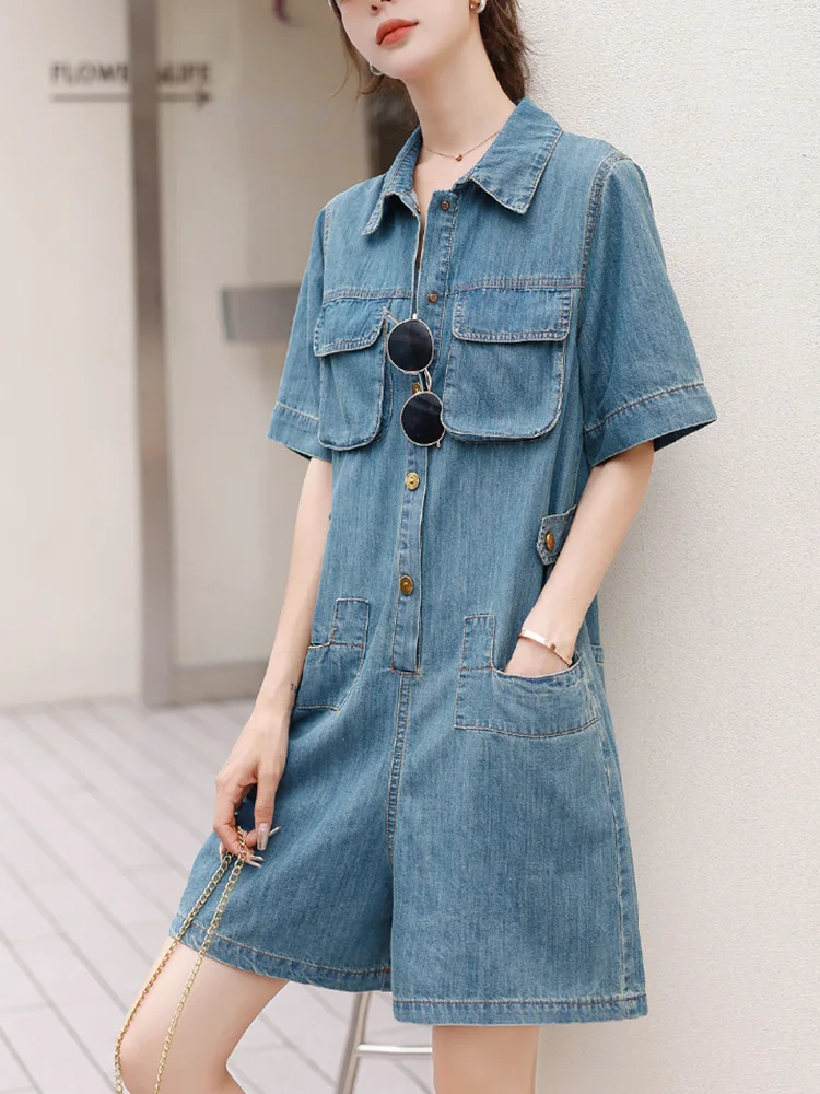 ENjoyce Summer Women Vintage Denim Jumpsuit Shorts Korean Fashion Loose Jeans Overalls Playsuits Y2K Streetwear Traf 2024 Woman