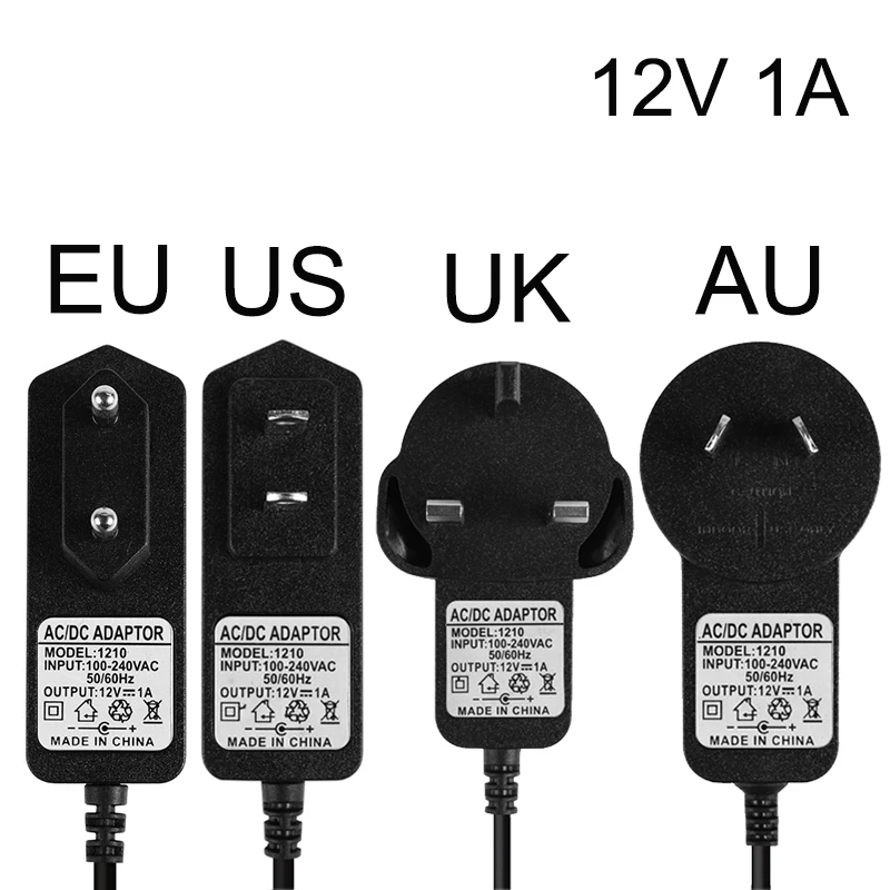 

Full Power 12V 1A Power Supply Adapter US EU AU UK Plug in AC/DC Converter 100-240V AC to DC 12V 12W 1000mA Charger For CCTV LED