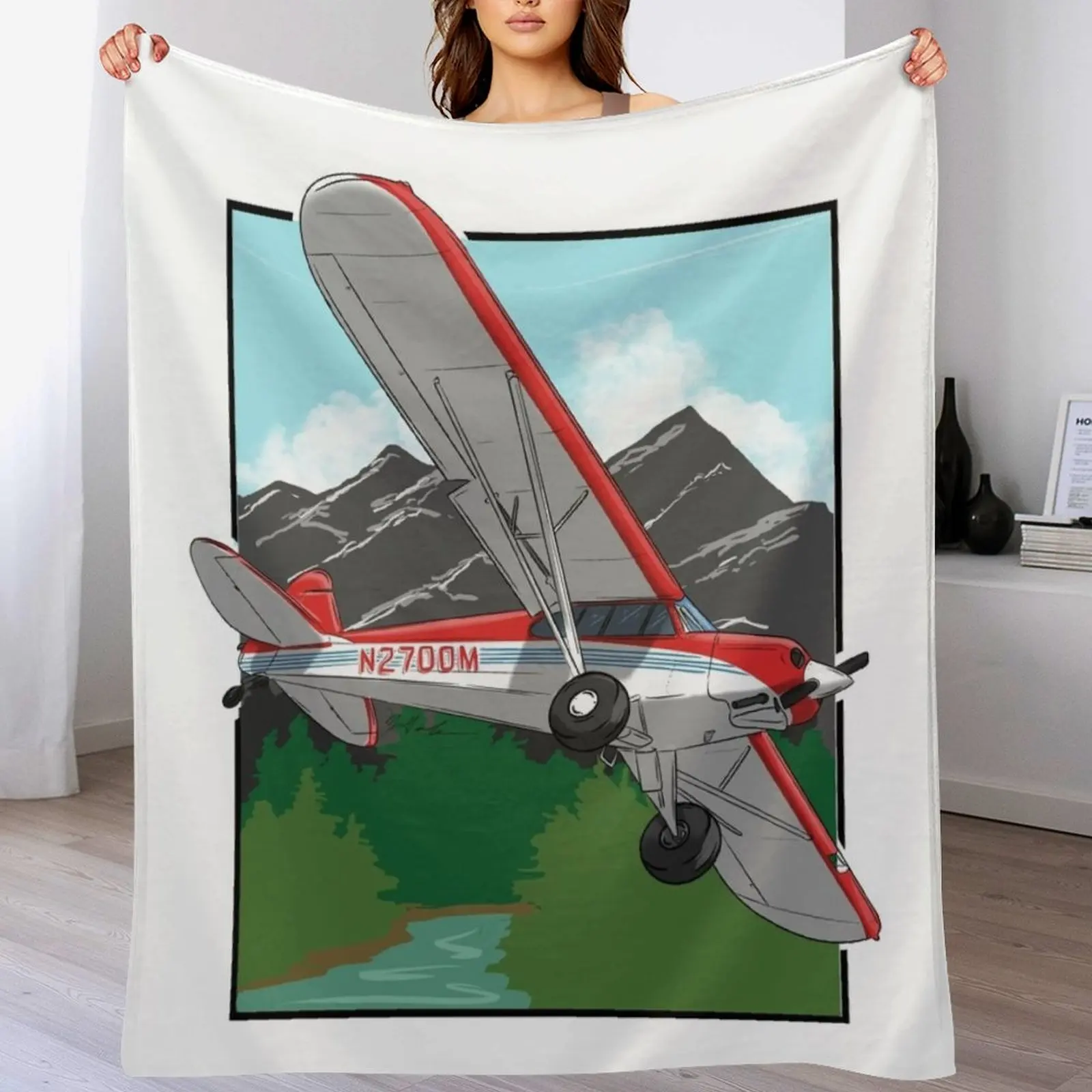 

PA 18 Super Cub N2700M Throw Blanket Designers Hair Hairy Blankets