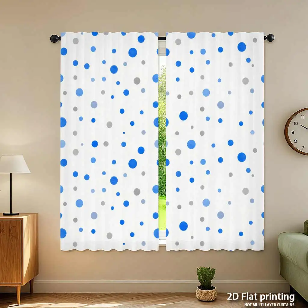 Blue and Gray Polka Dots Scatter Pattern Curtain Panel Abstract Window Treatment for Home Decoration Living Room Bedroom Drapes