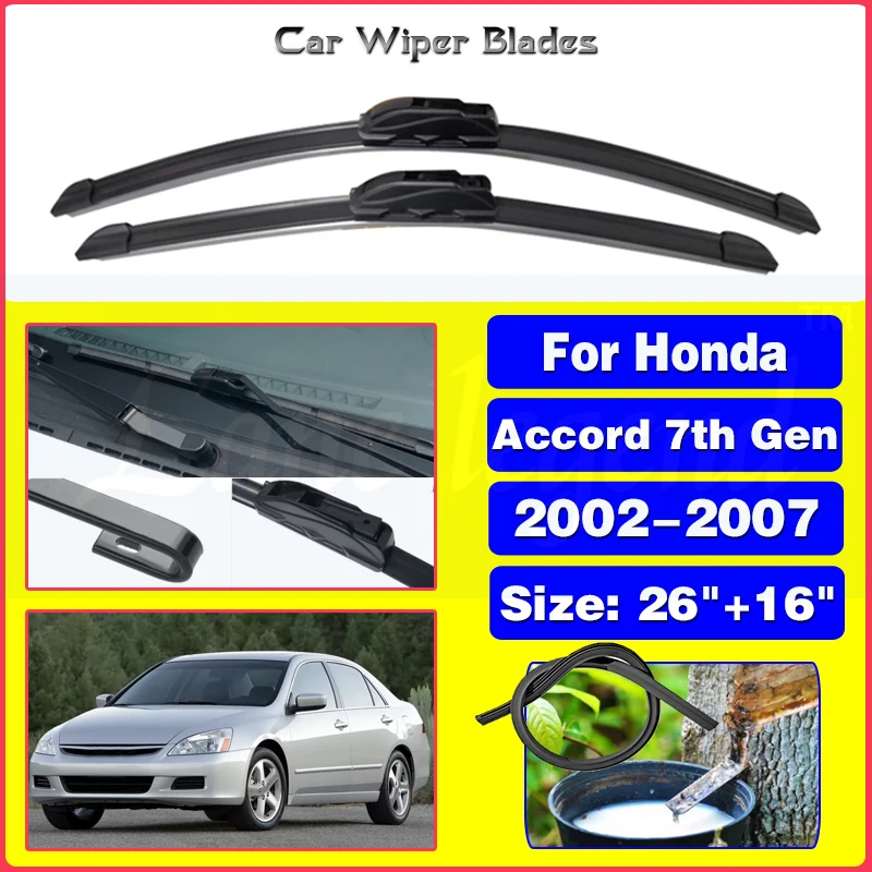 

For Honda Accord 7th Gen 2002 2003 2004 2005 2006 2007 Front Wiper Blades Brushes Cutter Accessories U J Hook 26"16"