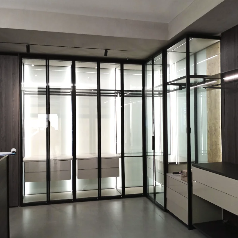 Custom. Slaapkamermeubilair Woningmeubilair Luxe Glazen Deur Garderobe Moderne Slaapkamer Gehard Glazen Deur Garderobekast