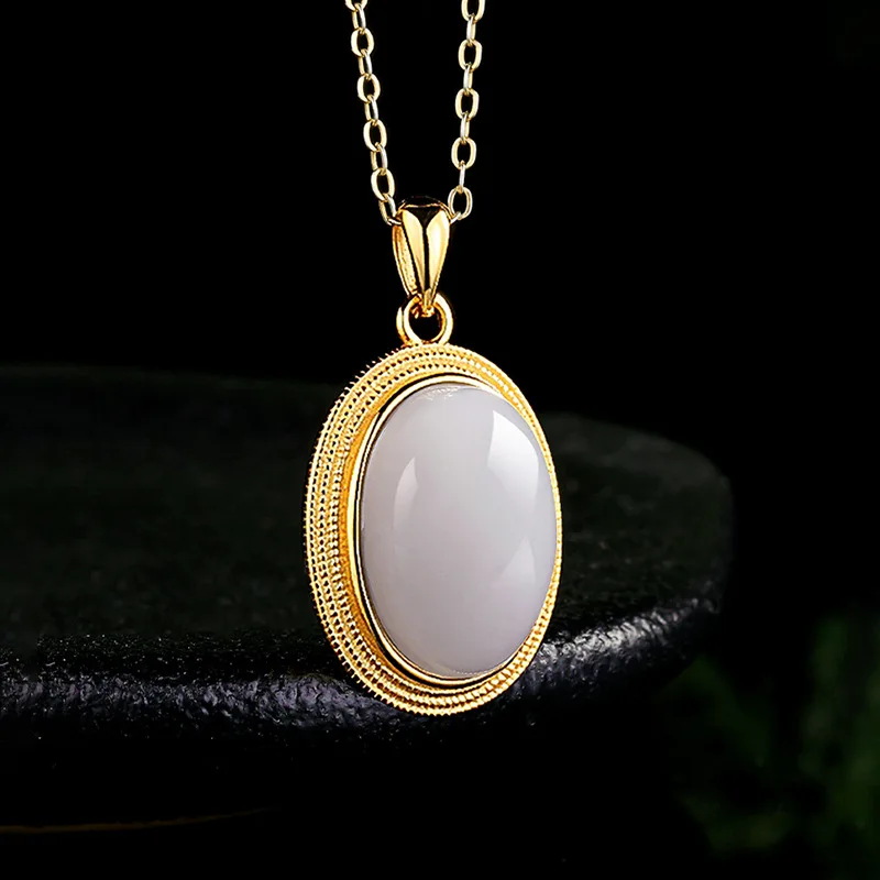 Natural Hetian Jade Smoky Purple Pendant S925 Silver Inlay Men'S Necklace Women'S Style