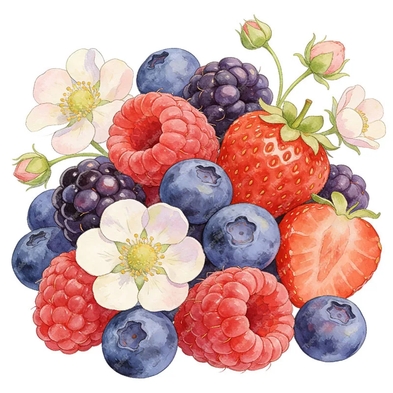 Three Ratels CEE127 Watercolor blueberry and strawberry wall stickers for home decoration kitchen decals fruit shop stickers