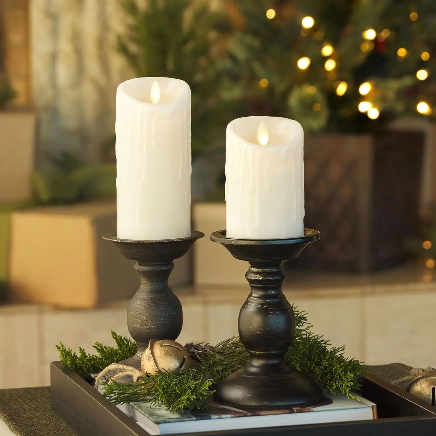 Dripping Wax Flameless Candles LED Lights with Remote Control and Timers, LED Pillar Candles Electric Fake Candles for Christmas