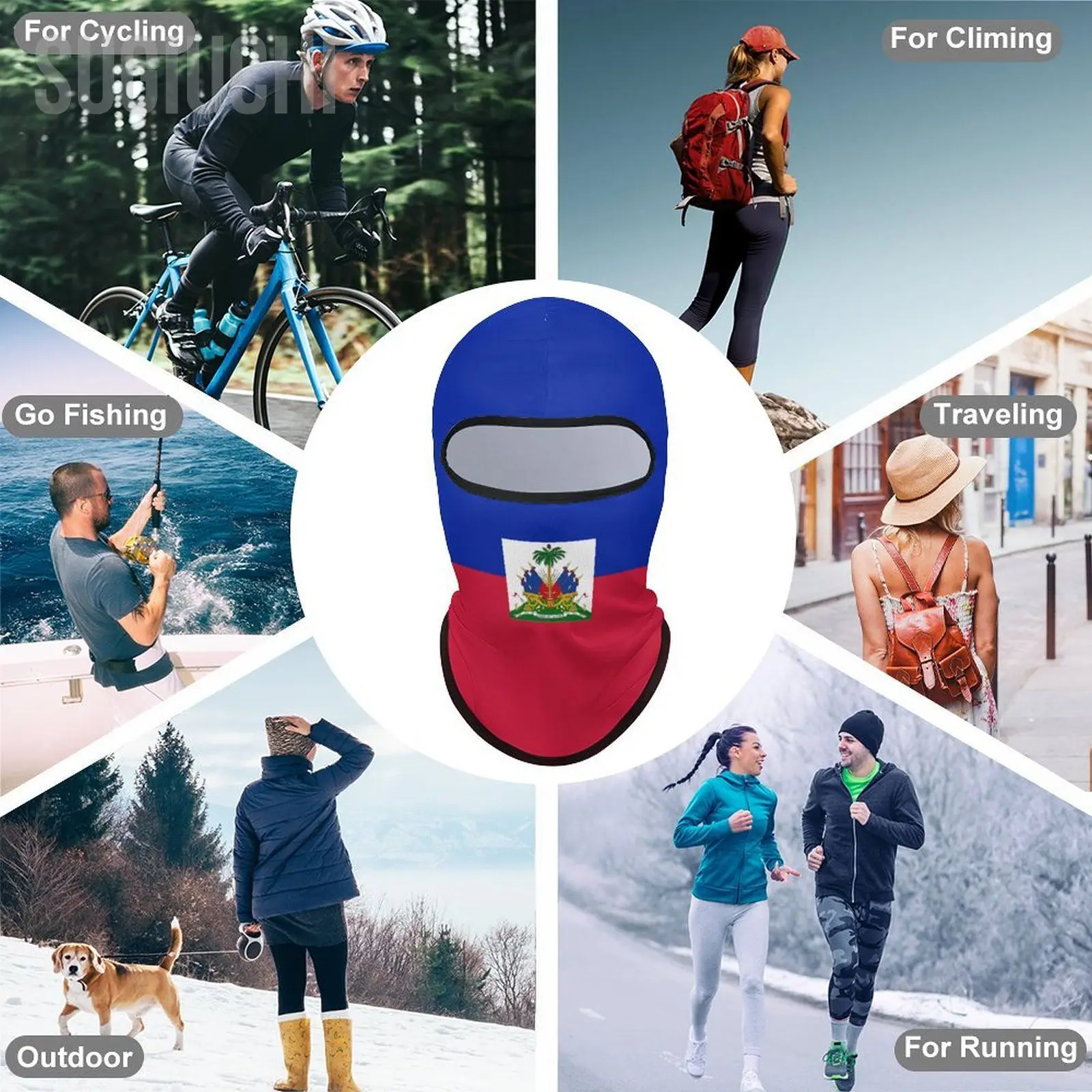 Haiti Flag Outdoor Cool Sunscreen Motorcycle Face Mask Moto Biker Wind Cap Mask Stopper Windproof Bicycle Cycling Headgear