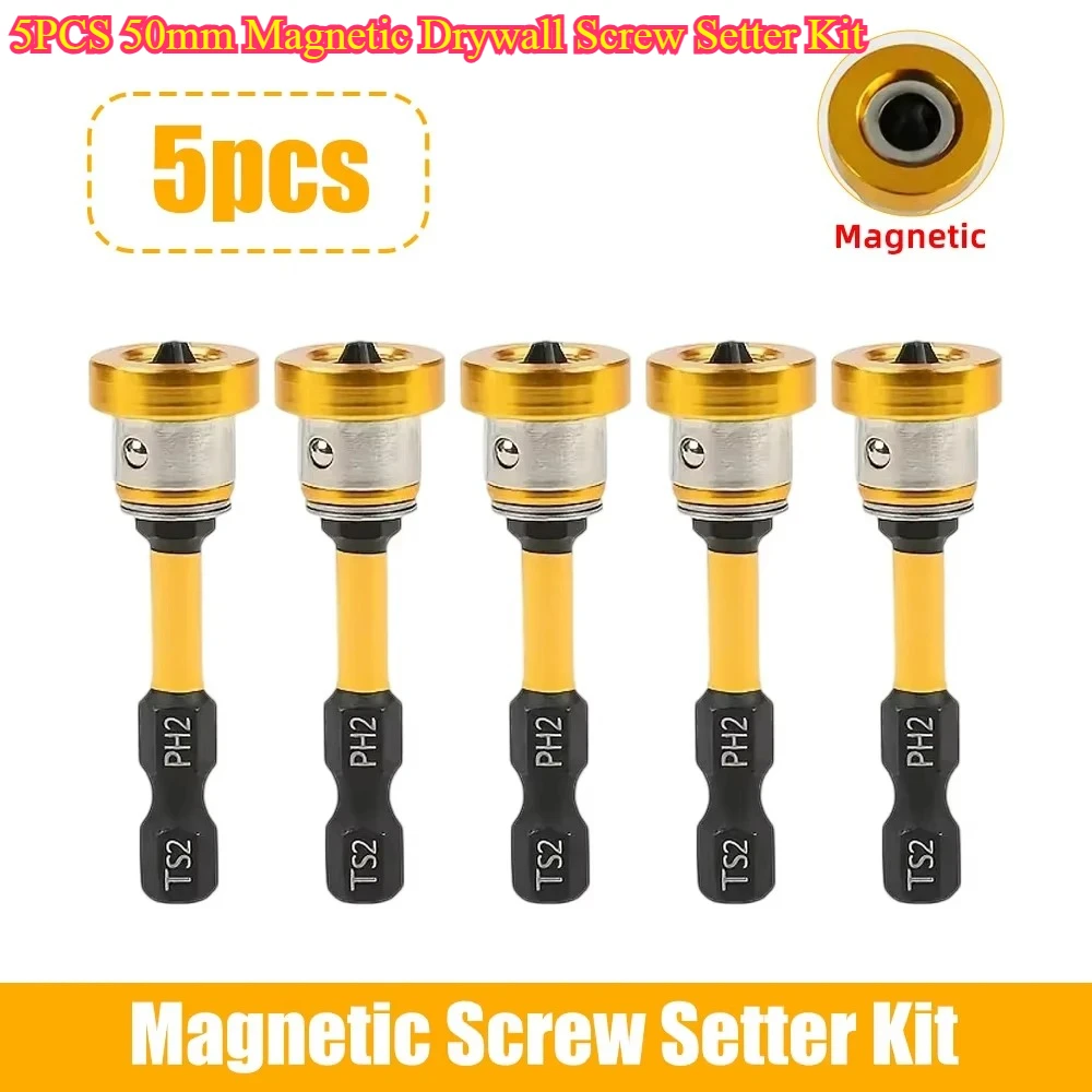 

5PCS 50mm Magnetic Drywall Screw Setter Kit - Precision Positioning Bits for Fast & Easy Installation