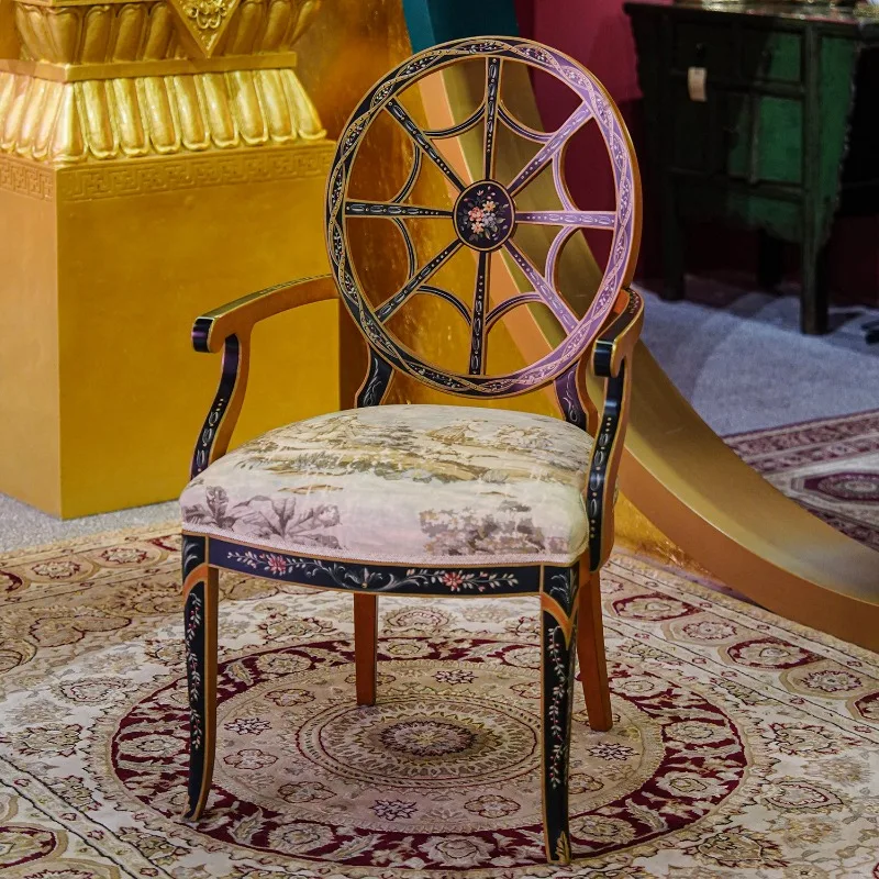 A9 French Chinese style, mesh backrest flower-painted leisure chair, living room home, backrest chair