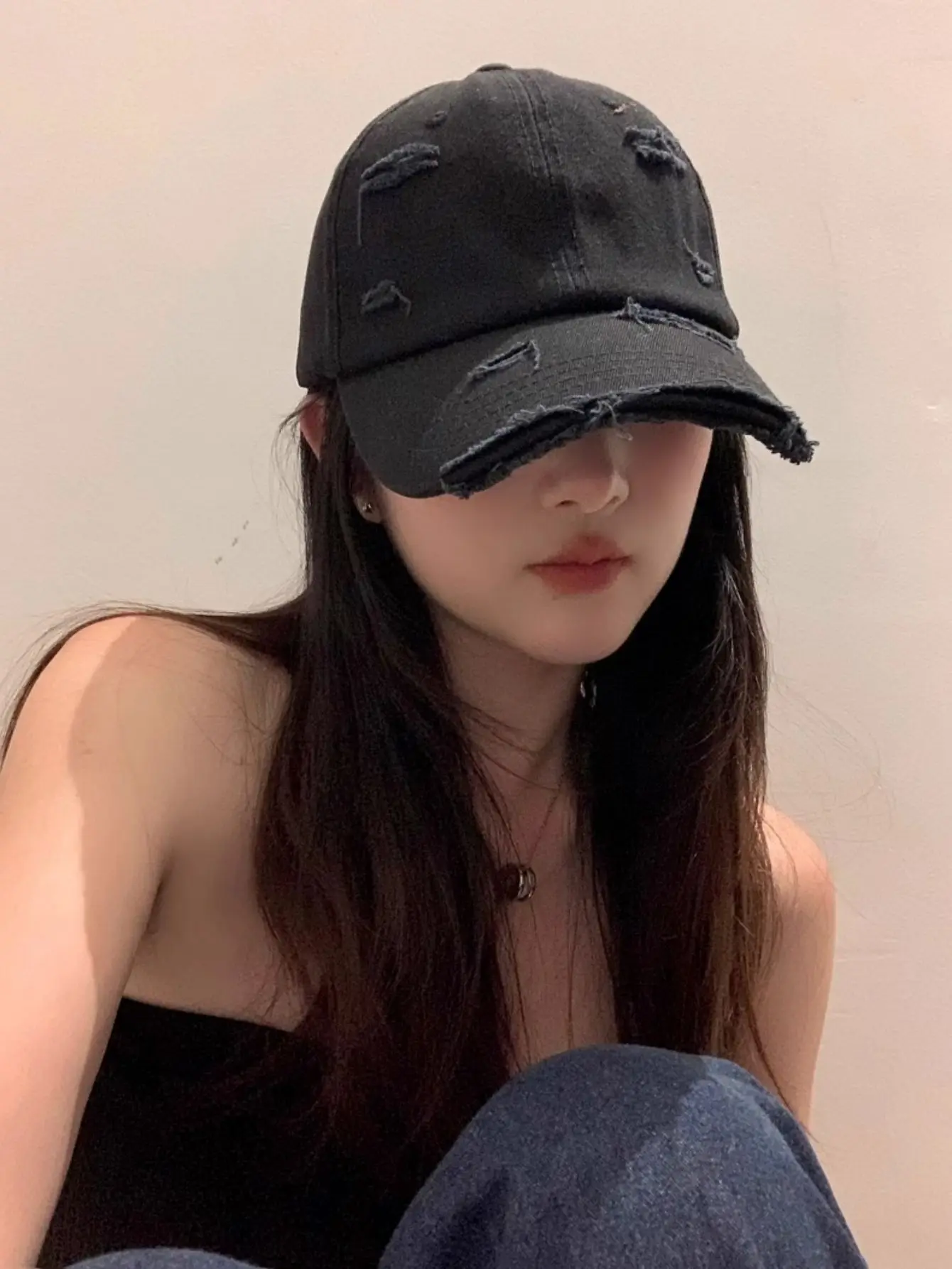 Baseball Cap WOMEN\'S New Spring and Summer Hip-hop Versatile Soft Top Curved Eaves Retro Personality Distressed Duck Tongue Cap