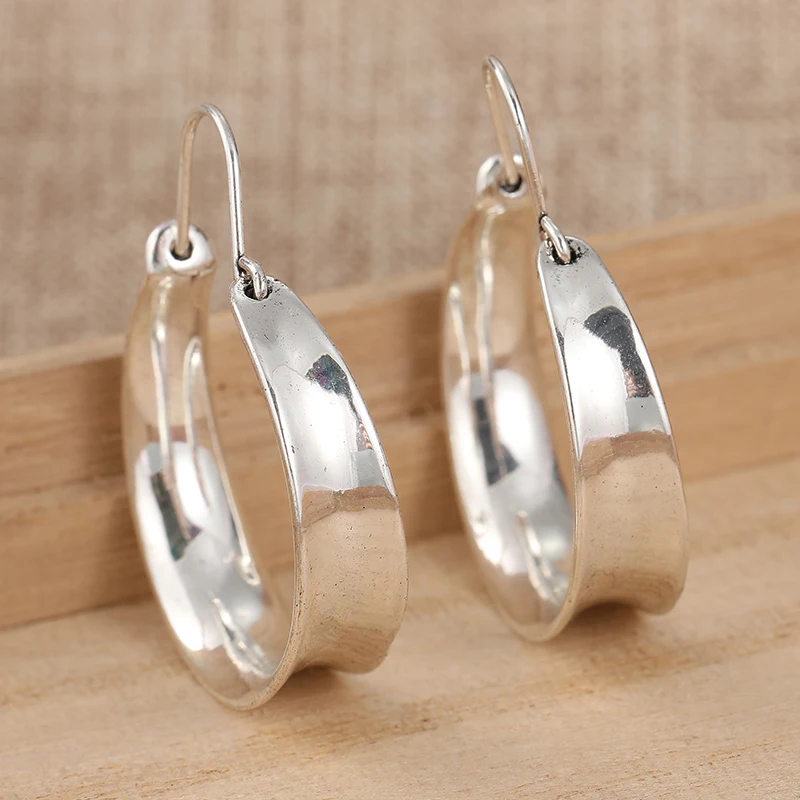 Silver Plated Smooth Wide Hoop Earrings For Women Large Classic Circle Earring Statement Temperament Jewelry