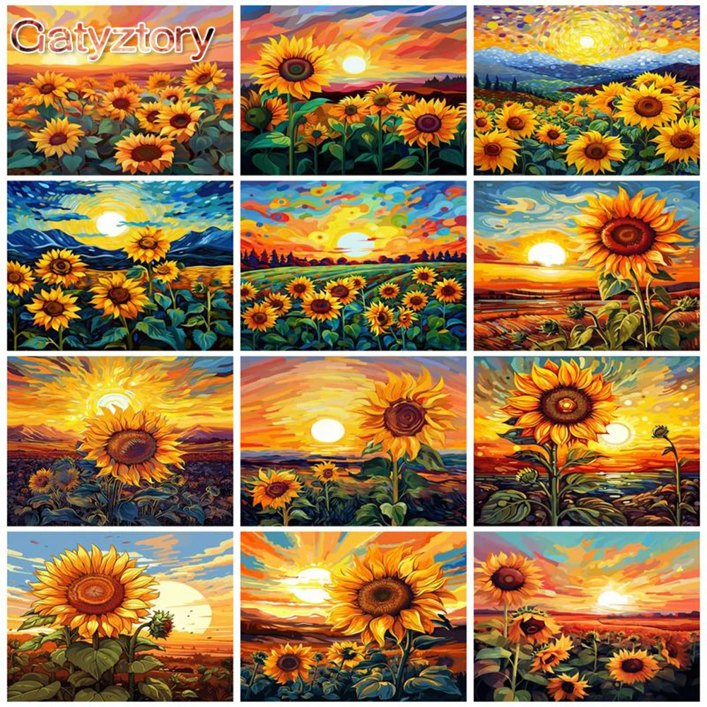 

GATYZTORY Painting By Numbers Kits Sunflower With Diy Frame Acrylic Paint By Numbers For Adults Pictures Modern Wall Home Decor