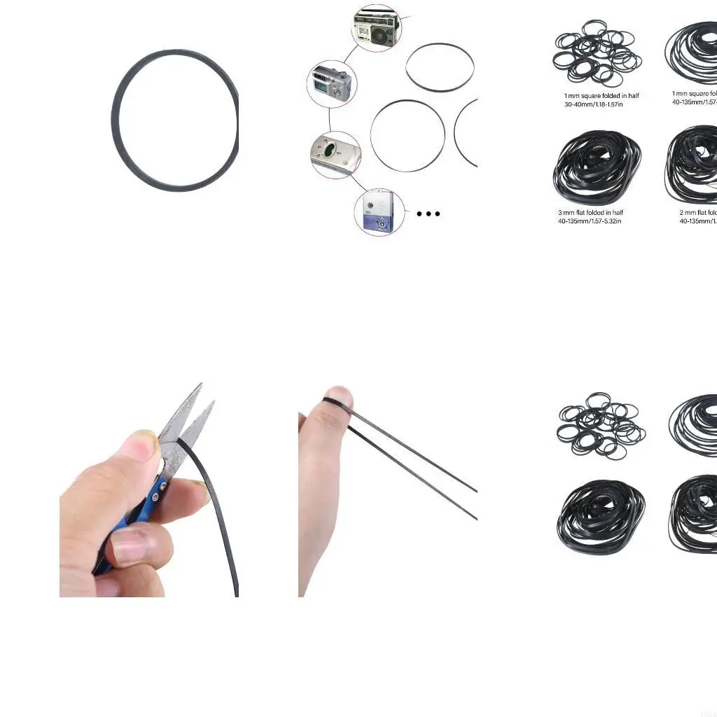 193A 180Pcs Replacement Rubber Belts 40-135mm Fold 1mm 2mm 3mm for Tape Recorder
