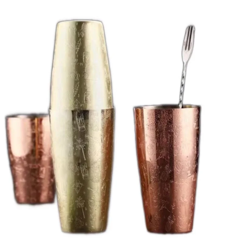 1 pcs Boston Stainless Steel  Cocktail Shaker With Etched Pattern Bar Cocktail Shaker Tin Set Bar Tool Barware