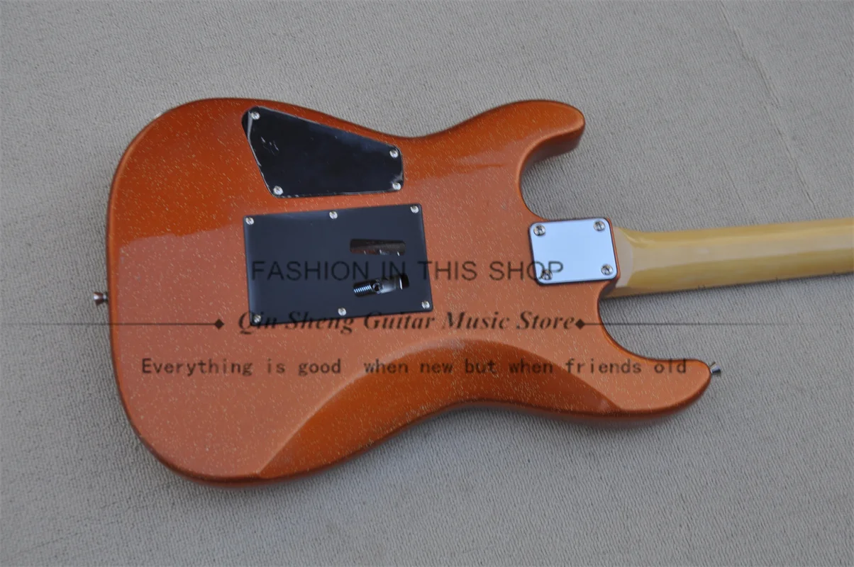 Metal Orange Electric Guitar Char Body Maple Neck 22 Frets Tremolo Bridge HH Pickups Chrome Tuners