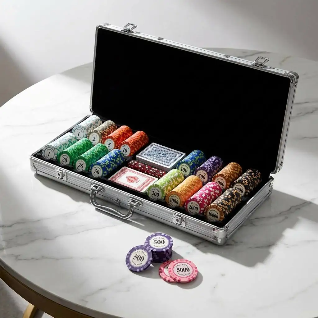 500pcs 14g Clay Poker Chips Set with Case, Las Vegas Casino Tokens, Heavyweight Gambling Tokens Set