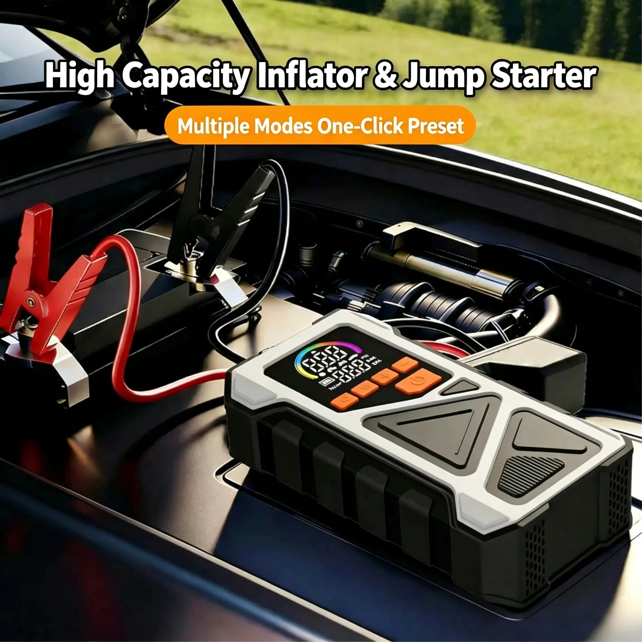 4-IN-1 Car Jump Starter with Air Compressor Car Auto Battery Booster Device150PSI Air Pump Portable Power Bank Tire Inflator
