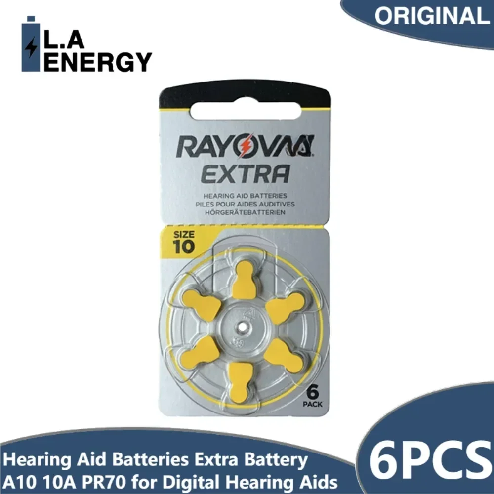 6PCS/1Card Hearing Aid Batteries Rayovac Extra Battery A10 10A PR70 Size 10 High Performance Zinc Air Battery for Hearing Aids